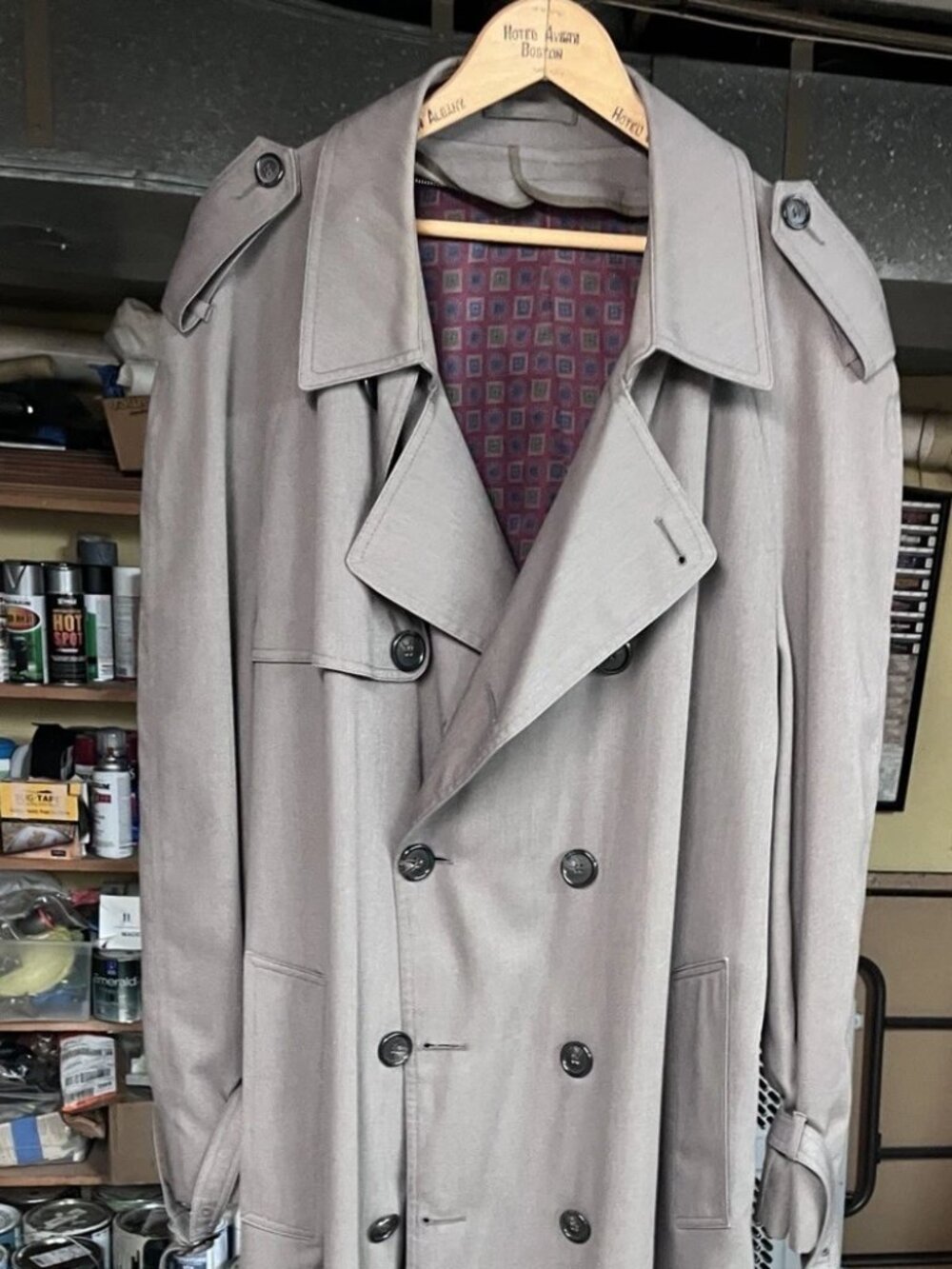 London Fog Gray Taupe Double-Breasted Trench Coat